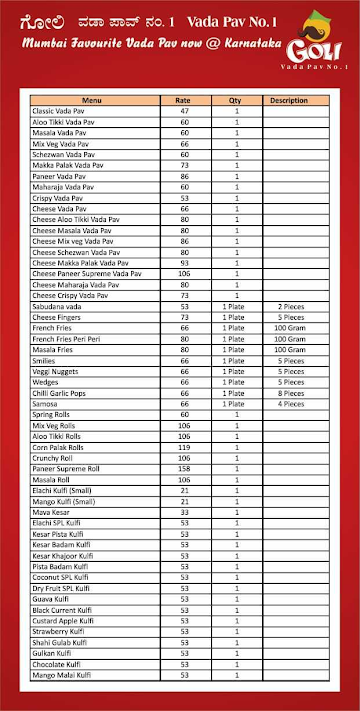 Goli Vadapav No.1 menu 