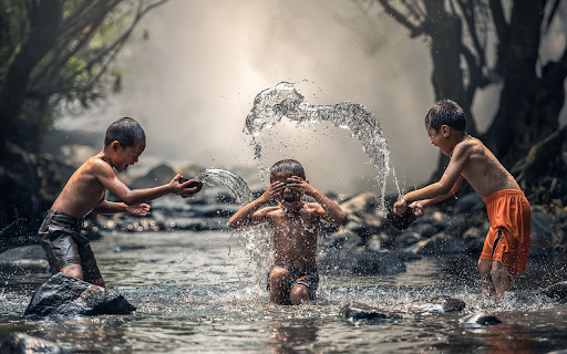 Children playing slap water