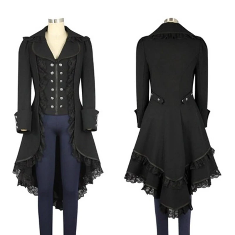 Steampunk Smoking Jas Zwart Gotische Victoriaanse Dames BC7918 Een chique en opvallende look. Ideaal voor een unieke en stijlvolle verschijning.