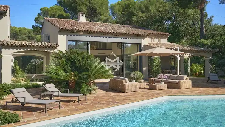 Luxury seasonal rental villa in Mougins (06250) - Neighborhood Village-Le Val-Cabrieres - Villa with pool and outdoor furniture