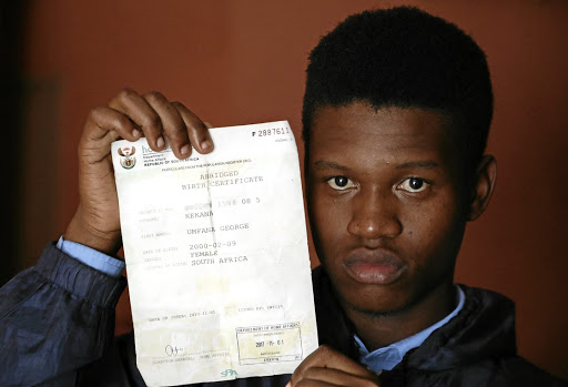 Umfana George Kekana shows his birth certificate with a gender error. / SANDILE NDLOVU