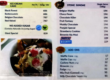 Giani Ice Creams menu 