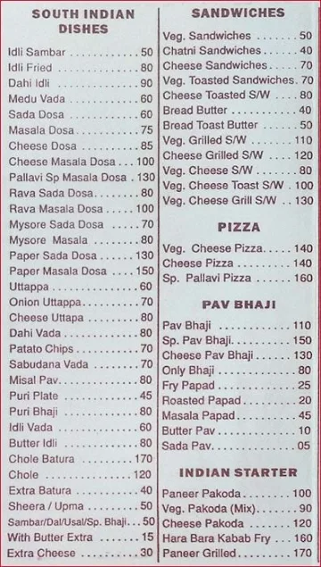 Pallavi Restaurant menu 