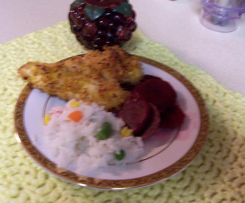 Crispy Chicken, With Vegetable Rice And Beets.