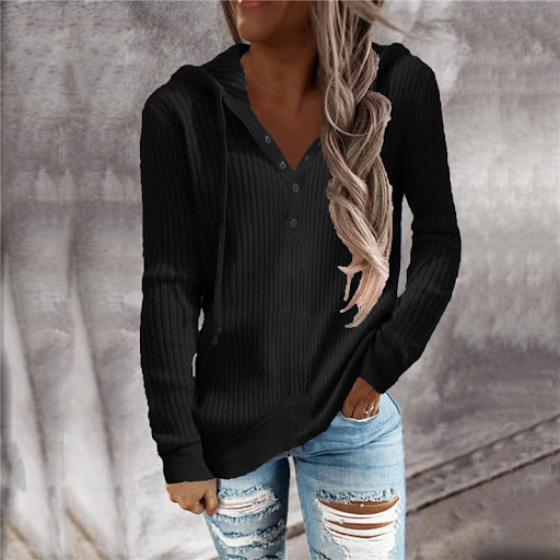 Title 2, Striped Casual Hooded Loose Knit Long-sleeved S...