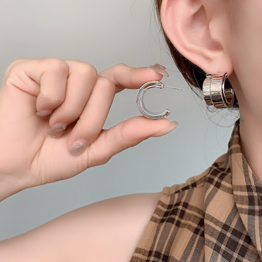 Title 9, Fashion Wide Surface Double Layer C-Shaped Earr...