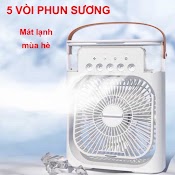 Quạt Phun Sương Để Bàn Nhỏ Gọn, Quạt Điều Hòa Mini Có 5 Vòi Phun Sương Đèn Led 7 Màu Tùy Chỉnh