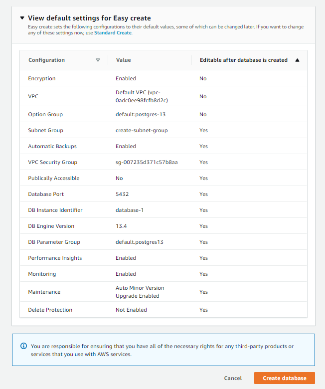 VPN service for RDS & default options