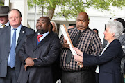 Adam McCarthy, Austrailian High Commissioner, Gideon Sa, of sascoc, Thembelani Nxesi, Sports Minister, Tubby Reddy of Sascoc, Louise Martin of Commonealth Games Federation during the Gold Coast 2018 Commonwealth Queen's Baton Relay on May 15, 2017 in Johannesburg, South Africa. (Photo by Wessel Oosthuizen/Gallo Images)