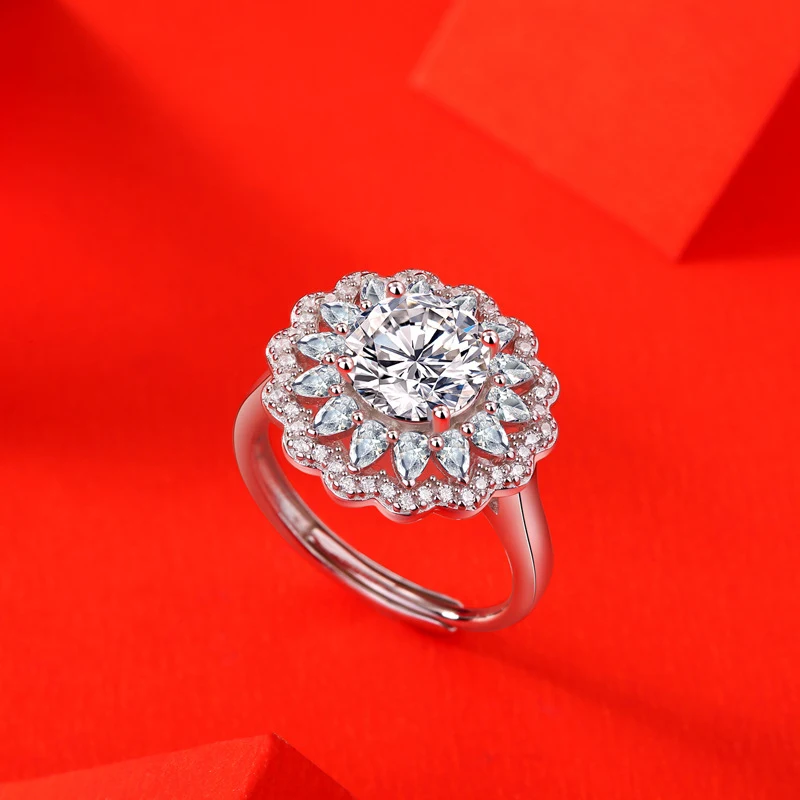 S925 Silber Moissanit Ring Blüten Damen Neu Trend Ring Einstellbar Schmuck Geschenk Ringe Auf Lager Sofortversand