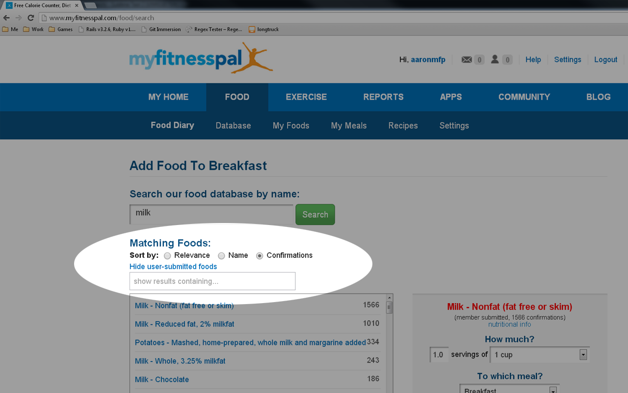 MyFitnessPal Search Filters Preview image 0