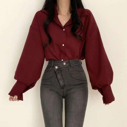 Title 2, Simple solid color long-sleeved shirt for women...