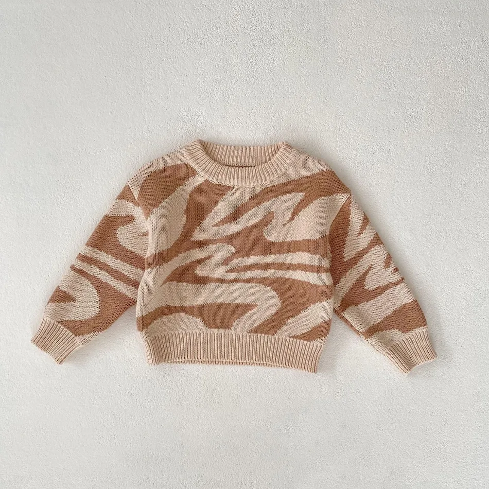 Baby Mädchen Pullover Sweater mit unregelmäßiger Jacquard-Textur, modisches Top für alle Gelegenheiten, bequeme Passform.
