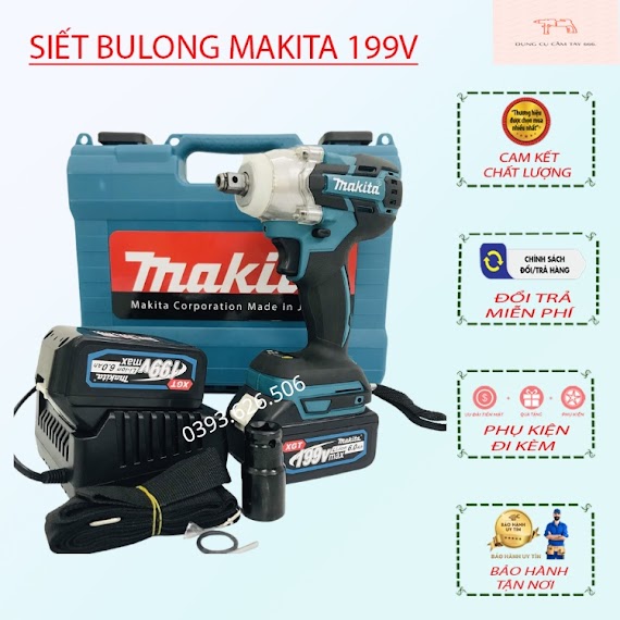 Máy Siết Bulong Makita Dùng Pin 199V Không Chổi Than Cầm Tay - Pin 10 Cell Bắn Vít Mở Ốc Khoan Tường , Pin Khỏe