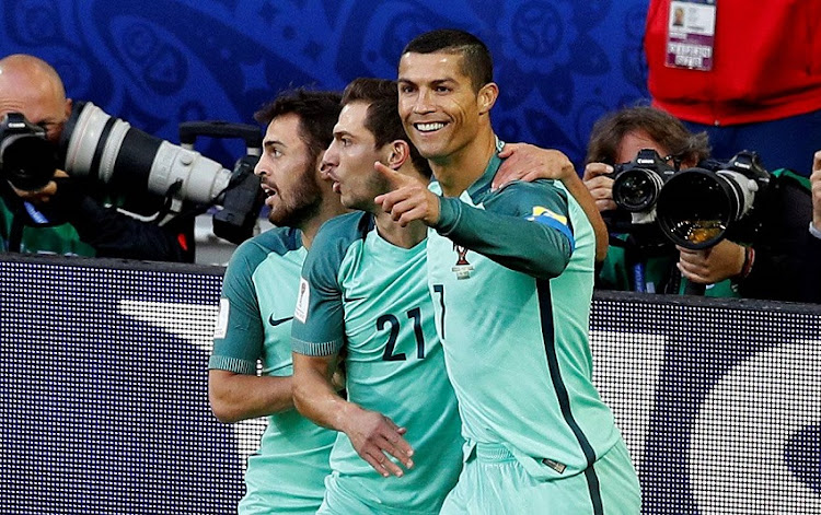 Portugal's Cristiano Ronaldo celebrates scoring their first goal with team mates at Spartak Stadium, Moscow, Russia - June 21, 2017