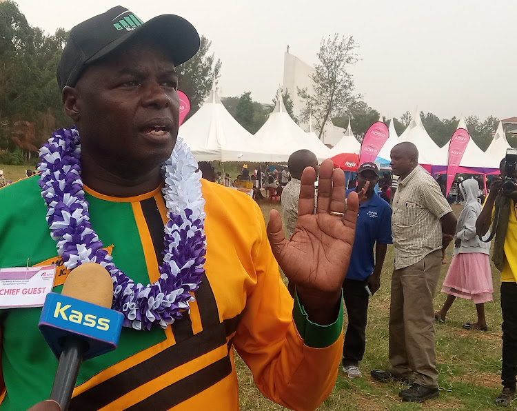 Uasin Gishu governor aspirant David SIng'oei speaks in Eldoret on April 8, 2022