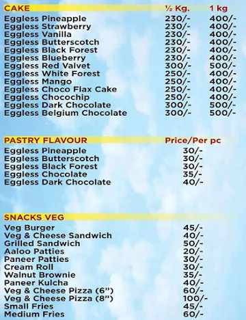 Dee Bakers menu 