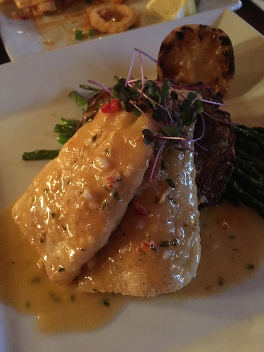 Walleye with lobster sauce.