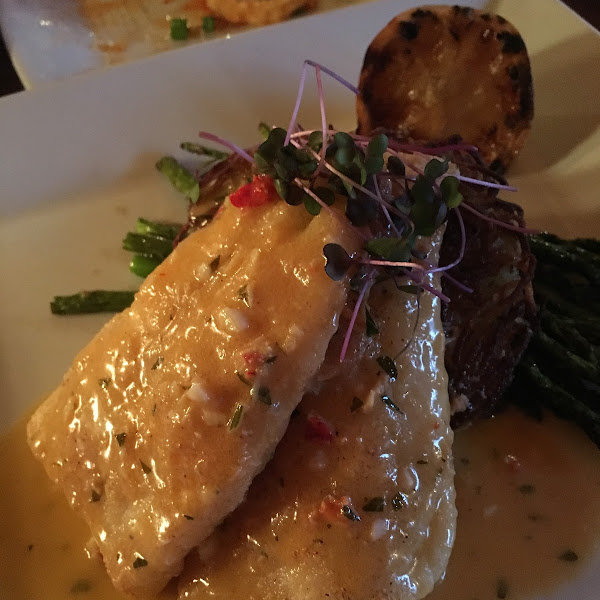 Walleye with lobster sauce.