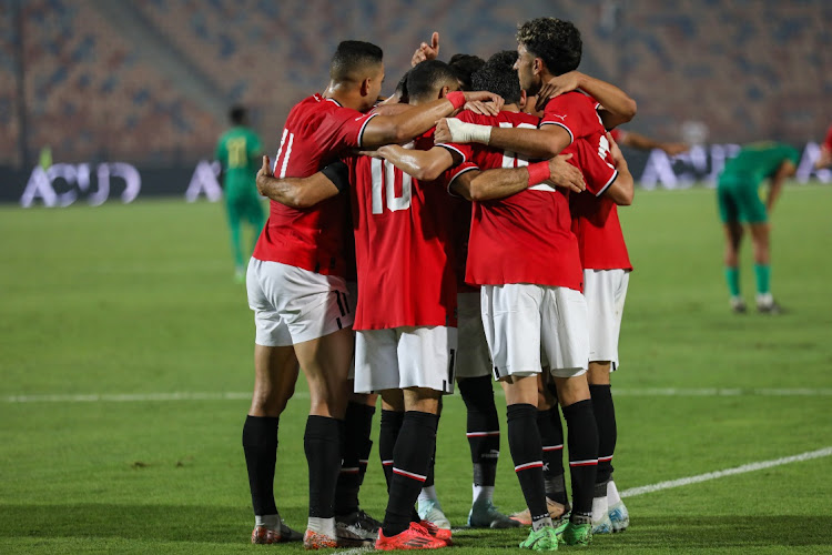 Egyptian national team player Mohamed Salah celebrates after scoring a goal during an Africa Cup of Nations qualifying match between Egypt and Mauritania on October 11, 2024 in Cairo, Egypt.