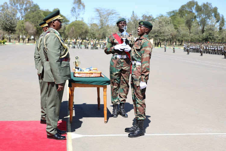 KFS Chief Conservator Alex Lemarkoko conducts a rehearsal at the Forest Law Enforcement Academy at NYS Gilgil ahead of pass out parade. Image: Handout.