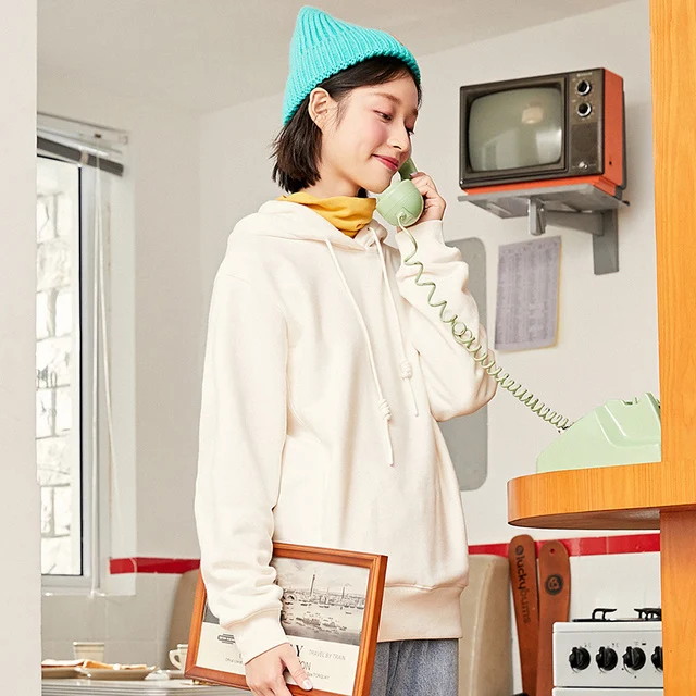 Sudadera de otoño e invierno con capucha holgada para mujer más terciopelo