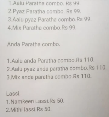 Mama Bhanja Parathe Wale menu 