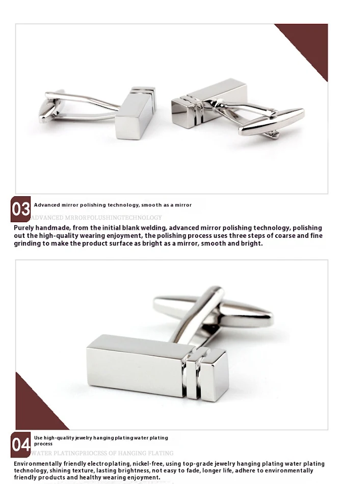 Rechthoekige glanzende metalen manchetknopen voor Franse manchetten voor heren en dames Stijlvolle overhemd accessoires