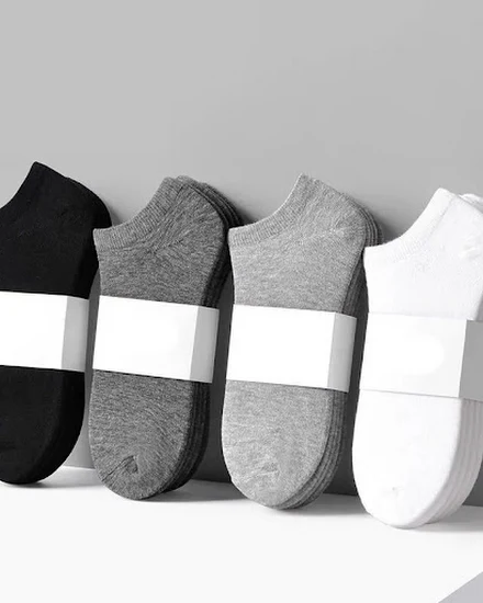 5 Pairs/Lot Low Cut Men Socks Solid Color Black White Gra... - 0