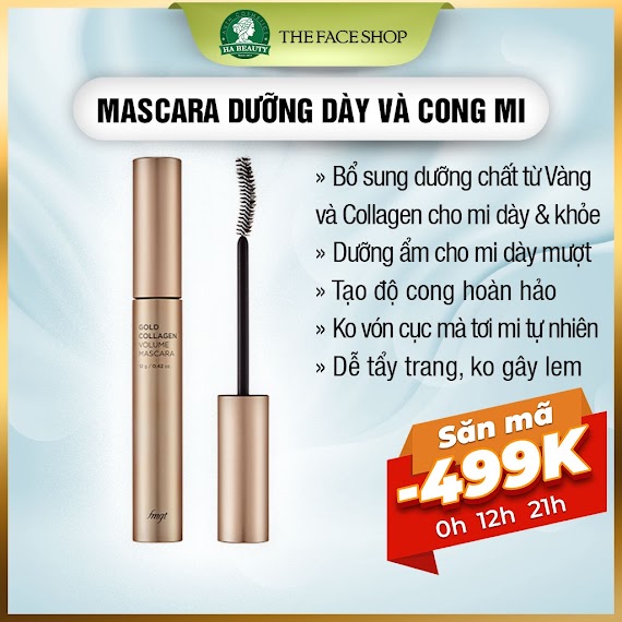 Mascara Dưỡng Ẩm Dày Và Cong Mi Chống Nước Chống Lem Lâu Trôi The Face Shop Gold Collagen Volume Mascara 12G