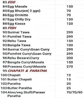 The Chilika Restaurant menu 