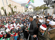 MANDLA ON THE MARCH ANC MP Mandla Mandela addresses Muslim Judicial Council protesters outside parliament   yesterdayPicture:  Esa Alexander