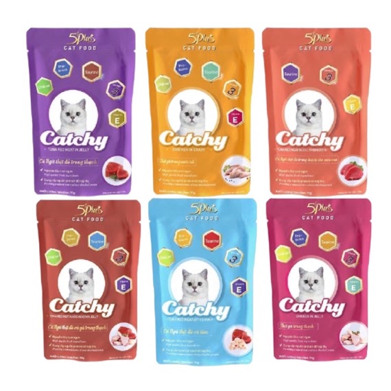 Pate Catchy Cho Mèo Gói 70G - Pate Cho Mèo 5Plus Catchy (Sản Xuất Việt Nam)