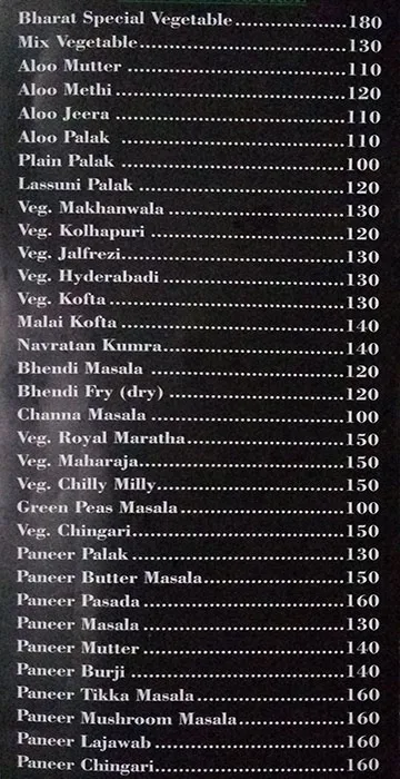 Hotel Bharat menu 