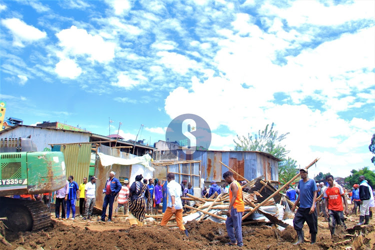 Kiamaiko residents salvage their property during the ongoing demolition of structures next to Nairobi River on May 3, 2024.