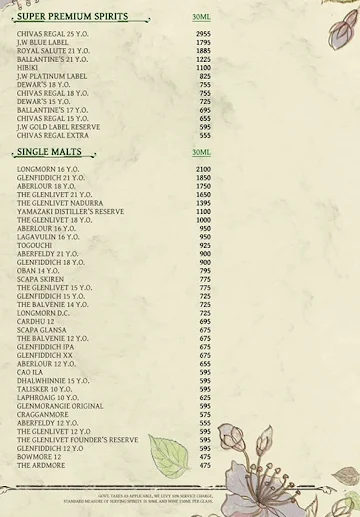 The Drunken Botanist menu 