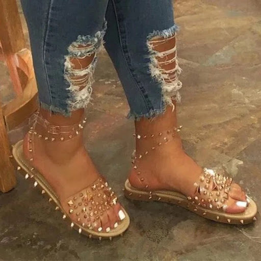 Title 8, Studded transparent ankle buckle beach sandals....