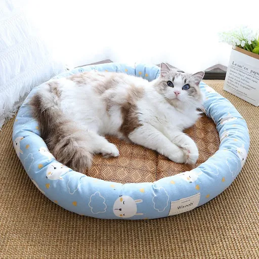 Summer Cat Bed Round Ice Silk Cool Pet Mat Comfortable Kitten Small Dogs Sleeping Bed Cat Nest Sofa Cooling Rattan Pet M