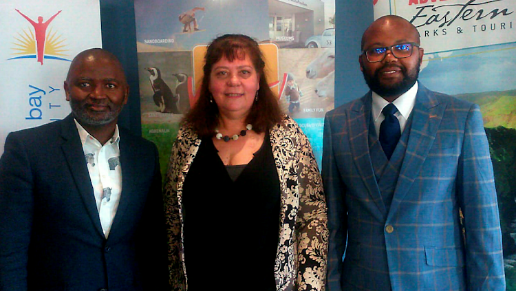 Eastern Cape Parks and Tourism Agency CEO Vuyani Dayimani, National Convention Bureau head Amanda Kotze-Nhlapo and Nelson Mandela Bay metro economic development and tourism director Anele Qaba at the indaba