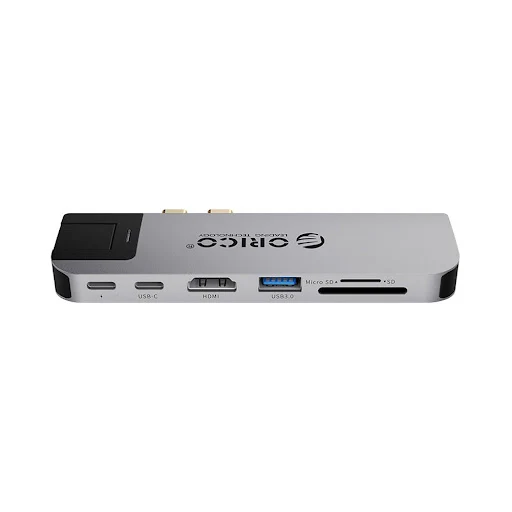 Bộ chia/ Hub Type C sang USB 3.0/USB 2.0/SD/TF/HDMI/RJ45/Type-C/Type-C (Thunderbolt3) ORICO 2CT-8HR-GY (Xám)