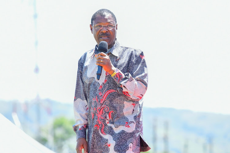 National Assembly Speaker Moses Wetangula speaking during an interdenominational service at the Bomet Green Stadium on January 15,2023.