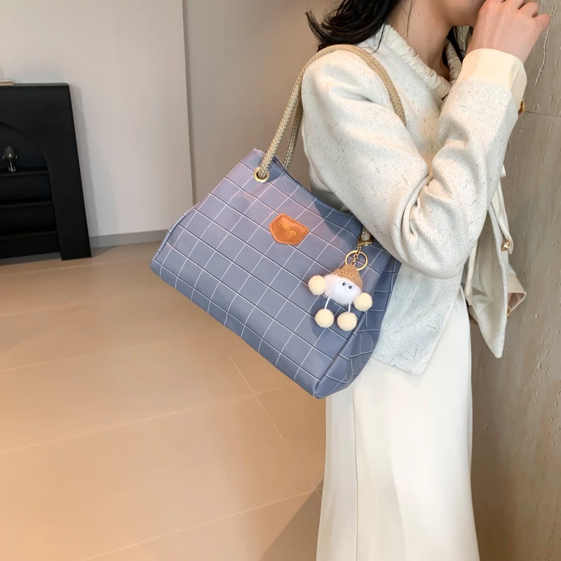 Sac fourre-tout simple à motif quadrillé pour l'art, grande capacité, idéal pour étudiants, trajets quotidiens et le travail