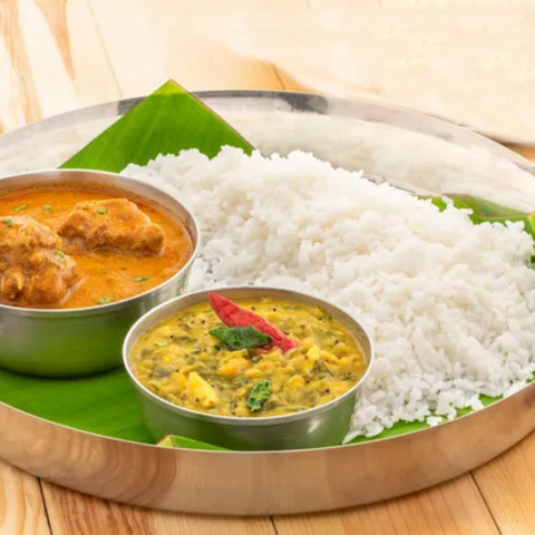 Andhra Chicken & Palak Pappu With Steamed Rice