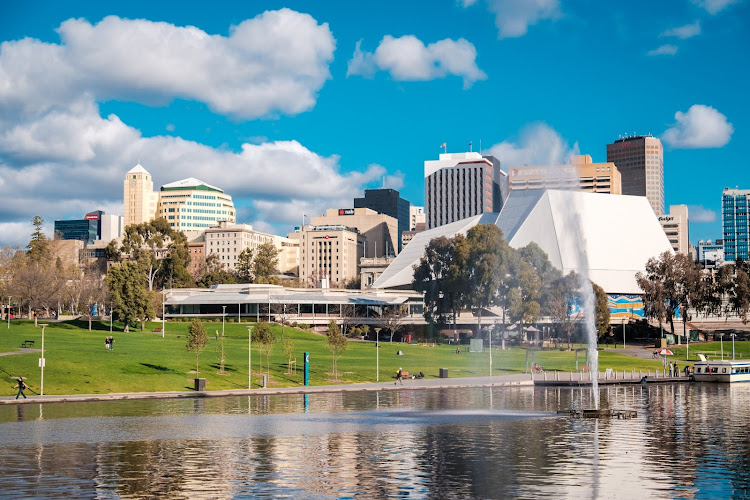 The Adelaide city skyline, seen across Elder Park. Australia is similar in climate to South Africa but very different culturally.