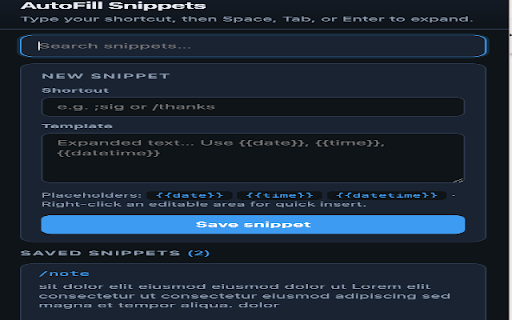 AutoFill Snippets screenshot 1