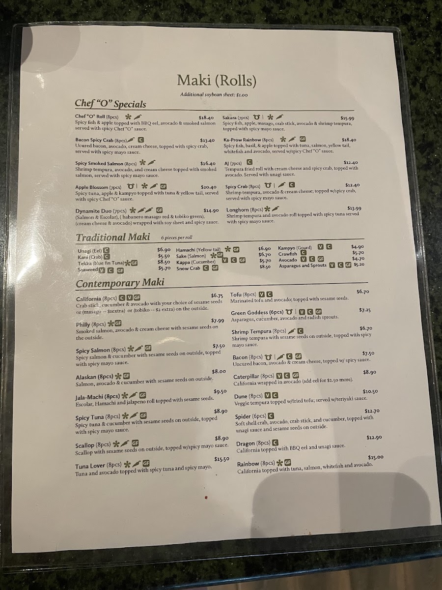 Ka-Prow Thai and Sushi Bistro gluten-free menu