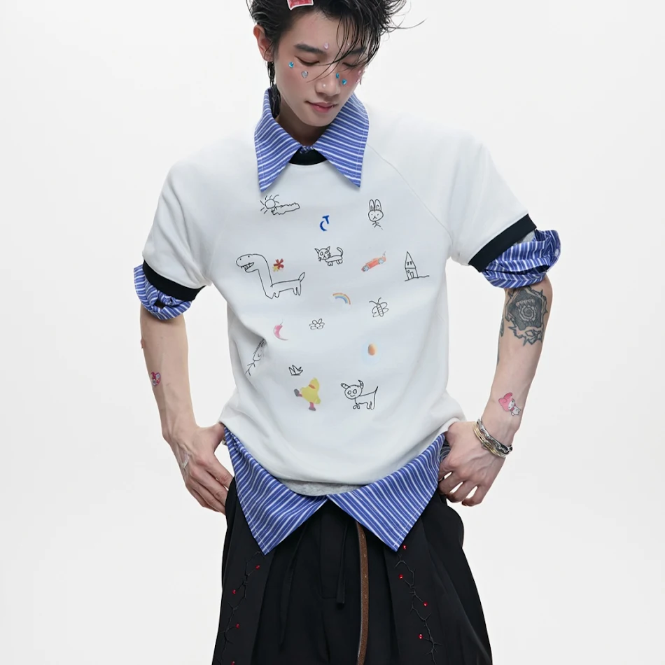 Heren veelzijdige cartoonprint korte mouwen shirt. Ideaal voor casual looks, comfortabel en stijlvol, perfect voor dagelijks gebruik.