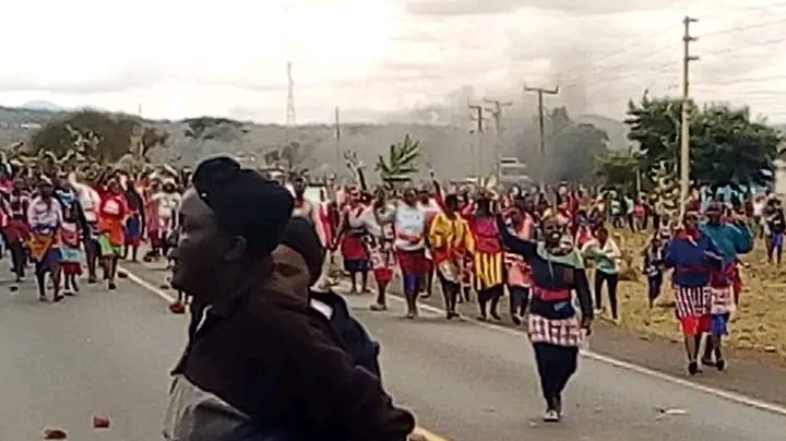 Residents of Masimba protesting animal killings in the area.