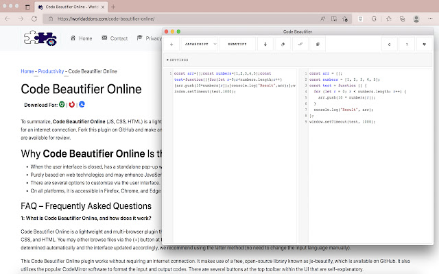 Code Beautifier Online chrome extension