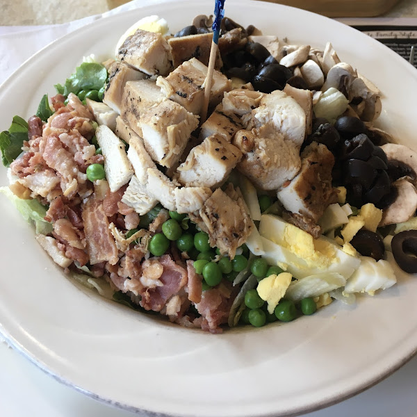 Cobb salad with no cheese and honey mustard dressing.  Yummy!